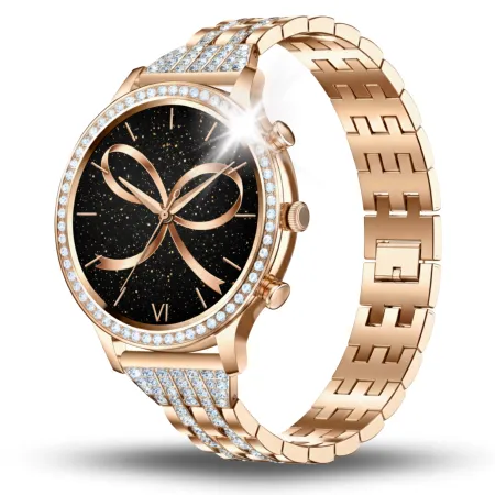 SMARTWATCH ZEGAREK DAMSKI ANGELO A70 ZŁOTY CYRKONIE ROZMOWY CIŚNIENIE POŁĄCZENIA MENU POLSKI